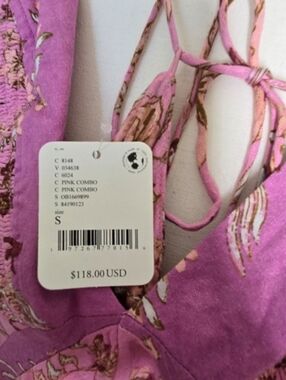 NWT FREE PEOPLE flowy, long, floral, pink, tie back dress. Women's Size S.
